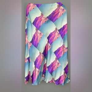 Collusion Green/Purple/Orange Acid Dye Print Maxi Skirt Satin Feel Stretch 16